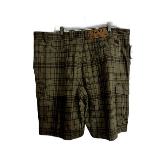 NWT Izod Men's 42" Flat Front 100% Cotton 6 Pocket Green Plaid Cargo Shorts - Picture 9 of 9